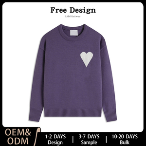 <span class=keywords><strong>Pull</strong></span> en tricot blanc à col rond <span class=keywords><strong>AMI</strong></span>, grand cœur, 100% coton, manches longues, unisexe, logo personnalisé, OEM et ODM pris en charge - Product Image 4