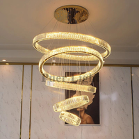 Lustre en cristal multi-cercles sur mesure, grand modèle, pour hôtel, villa, escalier, suspension verticale ronde pour plafond.
