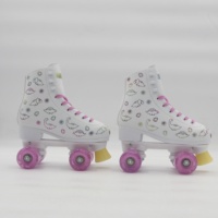 Patins à roulettes quad réglables pour débutants, imprimé mignon, en cuir synthétique PVC et velours, roues en PU ABEC-7, châssis en PP, frein en PVC