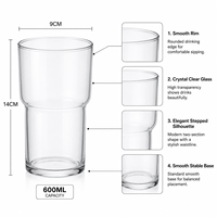 Gobelet à eau en verre borosilicate transparent de haute qualité, design cylindrique à large ouverture, 20 oz, avec logo personnalisé moderne, pour jus, lait, soda, café glacé