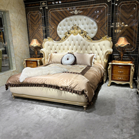 Französisches Lederbett-Set im Europäischen Palast-Stil, Erstklassiges Rindsleder, Weiche Rückenlehne, 1,8m Prinzessinnenbett, Geeignet für Luxusvillen