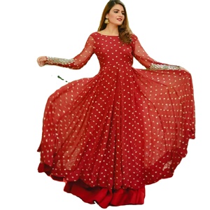 Thanh lịch thiết kế mới nhất anarkali váy phụ nữ đầy đủ tay áo Chiều dài sàn bên mặc georgette hoa thêu lehenga choli - Product Image 1