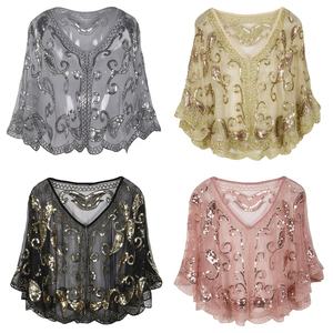 女性のスパンコールシャツメッシュスカーフ1920年代ケープフリンジイブニングドレス光沢のあるショール肩をすくめる結婚披露宴のスカーフ - Product Image 5