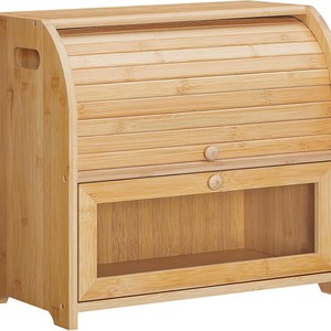 Boîte à pain double couche en bambou avec couvercle, rangement anti-poussière pour comptoir de cuisine, pour fruits et légumes, grande capacité - Product Image 5