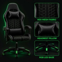 Silla de Juego para Espacios Comerciales de Esports, Giratoria 360 Grados, Espuma de Alta Densidad de Curado en Frío, Cuero PU Antimanchas, Luces LED RGB, Soporte Lumbar
