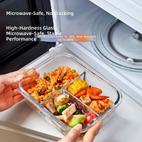 Premium glazen voedselbewaarbak van hoog borosilicaatglas met deksel, magnetronbestendig, verdeeld glazen lunchbox voor kantoor en maaltijdvoorbereiding