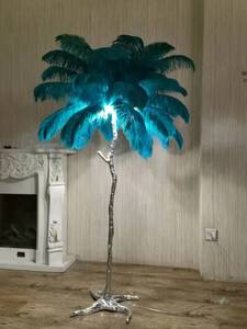 Nordische Feder-LED-Stehlampe Moderne Luxus-Straußenfeder Kupfer-Harz Blauer Schirm Große Wohnzimmer-Schlafzimmer-Heimdekoration - Product Image 4
