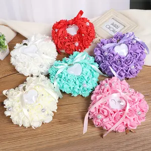 Factory wholesale wedding Pearl Flowers Ring Pillow Bride Heart-Shaped Wedding Pincushion Ring party decor marriage