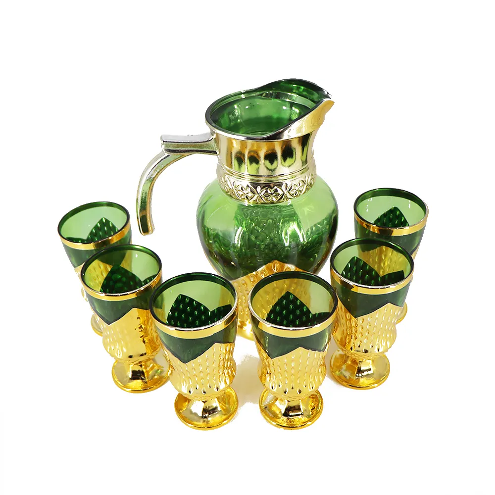 Kunden spezifische Großhandel Tee-Sets Glaswaren verschiedene farbige arabische Glas Teekanne Set für zu Hause