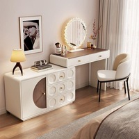 TenghangTable de toilette moderne blanc crème avec miroir escamotable et tiroirs profonds, ensemble de meubles organisateur de maquillage pour chambre à coucher