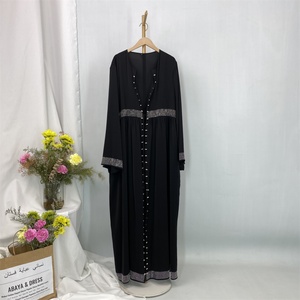 Modest Women Abaya Simple Luxury Rhinestones Pearls Cardigan With Pockets and Front Small Belt Eid Muslim Dubai New Abaya 1402# - Product Image 6