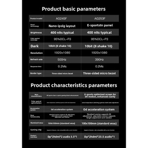 24.5 27inch 1K 400Hz 500Hz 540Hz 600Hz IPS panelgaming monitor0.3ms Thời gian đáp ứng 120% sRGB chơi game màn hình - Product Image 2