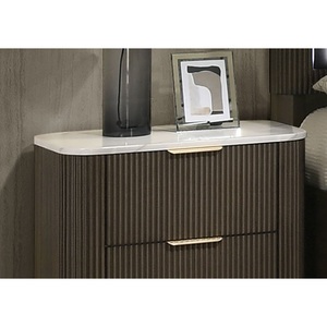 Comodino Contemporaneo con Piano in Marmo e Finitura Noce Scuro, Arredamento per Camera da Letto - Product Image 3