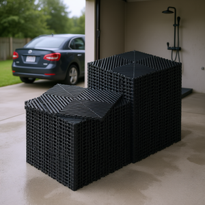 Alfombra de drenaje entrelazada de 12x12 pies, 50 piezas, baldosas modulares de plástico negro para garaje, ducha exterior - Product Image 2