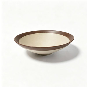 Ensemble de vaisselle en mélamine beige durable Hcma avec des assiettes carrées et rondes à bord brun, vaisselle incassable, adapté aux restaurants - Product Image 3