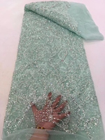 Tissu en dentelle bleu menthe NI.AI avec perles et sequins brodés, couleur de fond luxueuse pour mariages et fêtes LY6811