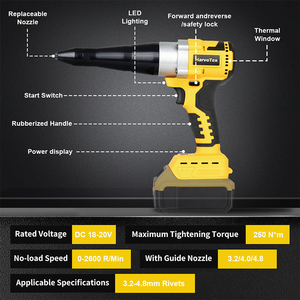 Pistolet à rivets sans fil à moteur brossé de 3,2 à 5,0 mm, alimenté par batterie, perceuse à rivets, outil électrique MDQ2001 - Product Image 3