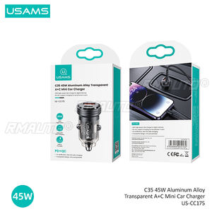 Chargeur de voiture USAMS C35 45W, charge rapide pour iPhone 14 Pro Max Xiaomi Huawei Samsng, chargeur de voiture mini transparent en alliage d'aluminium - Product Image 4