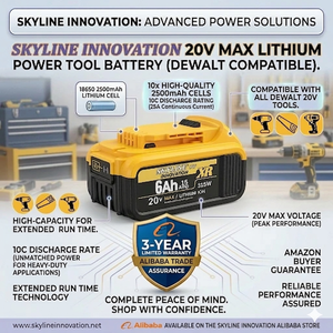 Batería de Repuesto Skyline Innovation Compatible con Herramientas Eléctricas DeWalt 20V 6Ah (25 Amperios) Modelo Sky-20-10 Certificada y Garantizada - Product Image 2