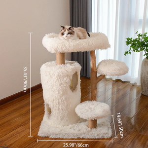 <span class=keywords><strong>Arbre</strong></span> <span class=keywords><strong>à</strong></span> <span class=keywords><strong>chat</strong></span> 3 niveaux en bois massif véritable, panneaux de particules de bois naturel rond, tissu velours et jute pour salon - Product Image 6
