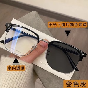 Lunettes Photochromiques Élégantes Demi-Monture à Verres Changeants de Couleur pour Hommes, Lunettes de Myopie Anti-Lumière Bleue, Monture Carrée Rétro pour Femmes - Product Image 3