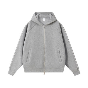 Cream <b>Zip</b> <b>Up</b> Hooded Sweatshirt Regular Fit Knitted Hoodie Solid Color Casual Men's <b>Jacket</b> - Product Image 3