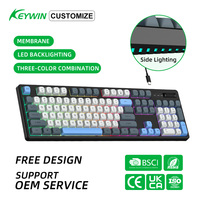 Clavier filaire à membrane 98 touches avec interrupteurs, 3 couleurs mélangées, pour ordinateur, bureau, e-sport, clavier de jeu avec éclairage LED