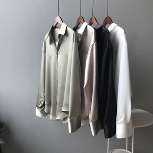 Otoño moda botón Arriba satén seda <span class=keywords><strong>camisa</strong></span> Vintage blusa mujer blanco señora manga larga Mujer suelta calle camisas - Product Image 6
