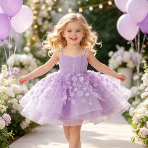 Abito da Cerimonia OEM con Applicazioni Floreali 3D, Cinturino di Perle, Gonna Voluminosa, Strass e Balze, Vestito da Principessa per Bambine - Product Image 3