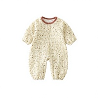 Pakaian Bayi untuk Musim Semi, Gugur, dan Dingin, Romper Kain Kasa Dua Lapis, Onesie Bermotif Bunga Tanpa Tulang, Pakaian Santai Katun Murni, Kancing Depan Tunggal