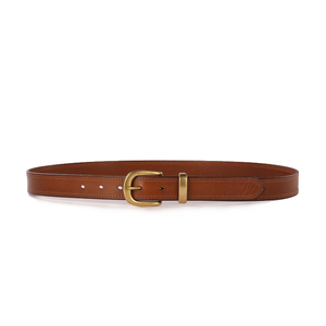 Cinturón de cuero genuino para mujer de 2,8 cm con doble costura, pantalones vaqueros marrones claros con botones de cobre informales a la moda y versátiles