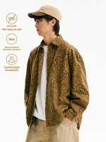 Chemise-veste ample unisexe en coton 100% lavable à manches longues, imprimé léopard, style vintage américain, pour l'automne