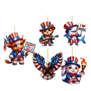 Ensemble de 5 pendentifs artisanaux écologiques à thème de la fête de l'Indépendance américaine, best-seller, avec des animaux de dessin animé en <span class=keywords><strong>2D</strong></span> - Product Image 6