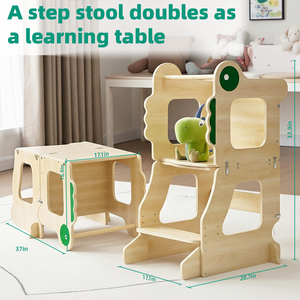 Nuevo producto caliente Little <span class=keywords><strong>Dinosaur</strong></span> Baby Learning Tower Pino natural Seguro y saludable Torre de aprendizaje plegable Juego de mesa y silla - Product Image 3
