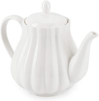 Tetera Moderna de Porcelana Blanca con Forma de Calabaza Acanalada para Té y Café