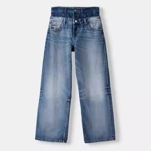 Nuevo Producto, Pantalones Vaqueros de Mezclilla de Corte Recto, Lavados, Holgados, con Parches, Cintura Alta, 100% Algodón, Jeans para Mujer - Product Image 1