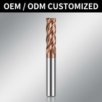 Fresa de carburo con recubrimiento de AlTiN de 4 filos y punta esférica para centro de mecanizado CNC, corte de precisión en acero endurecido HRC60, ODM