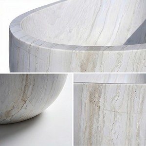 Baignoires ovales modernes sur mesure de luxe, exclusives, en marbre blanc et bois, autoportantes, pour salle de bain, villa, hôtel, maison - Product Image 4