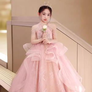 Nieuwe collectie zomer roze pailletten luxe kinder avondfeest gala gelaagde jurk meisjes gelaagde kleding prinsessen meisjes jurken - Product Image 4