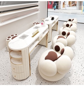 Muebles Para Salón de Uñas Mesa de <span class=keywords><strong>Manicura</strong></span> y Sillas Beige Mesa de Uñas Para Tienda de Belleza Moderna - Product Image 5