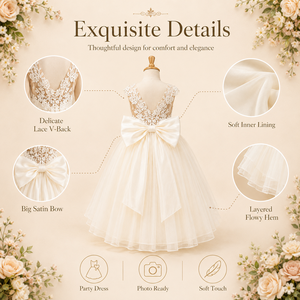 Abito da Principessa in Tulle Bianco <span class=keywords><strong>per</strong></span> Ragazze 8-16 Anni Vestito da Damigella <span class=keywords><strong>per</strong></span> Feste con Ricami in Pizzo Fiocco sulla Schiena Abito da Cerimonia Vaporoso - Product Image 2