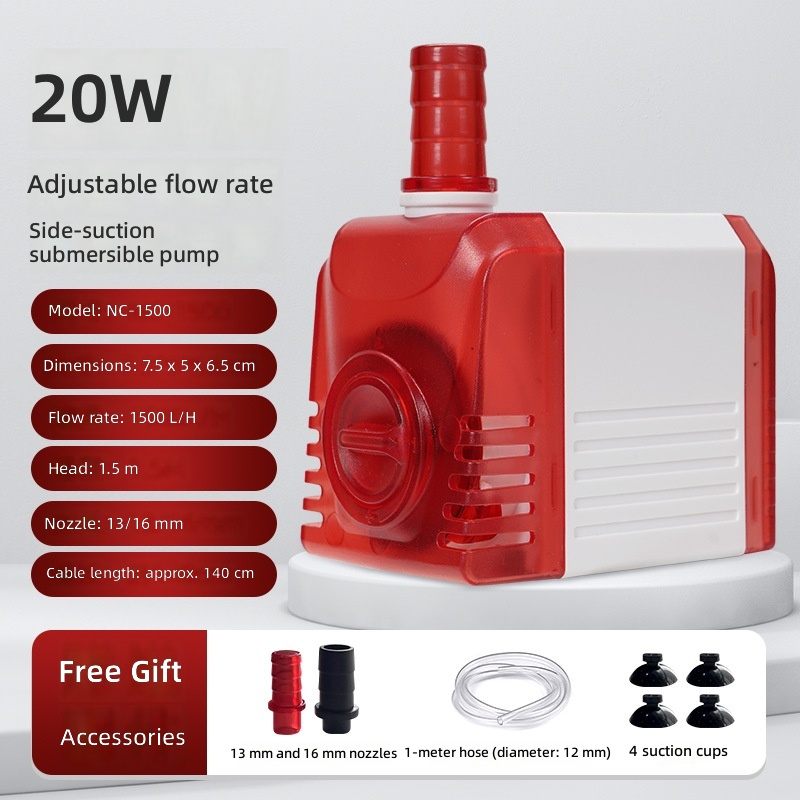 Pompe submersible à aspiration latérale à débit réglable 20W 12mm tendre de bœuf