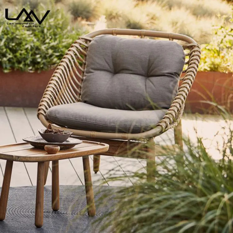 Set di mobili da giardino moderni per esterni gamba in teak struttura in alluminio intrecciata combinazione di divani per il tempo libero in rattan