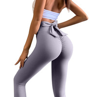 Pantalon de yoga taille haute pour femme, grande taille, couleur nude pêche, avec taille élastique, séchage rapide, respirant, avec nœud, sexy, pour l'exercice et le fitness