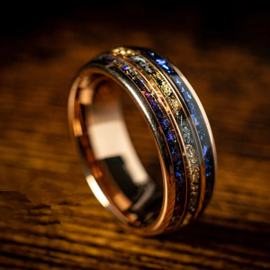 Ouyuan đồ trang sức mạ vàng người đàn ông sang trọng Nhẫn Inlay lá vàng và màu xanh Opal tungsten carbide nhẫn cho nam giới và phụ nữ Nhẫn cưới - Product Image 3