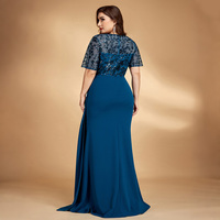 Robe de soirée grande taille bleu paon, manches courtes, haut en dentelle et sequins, jupe drapée, superposition, robe de cérémonie pour mère de la mariée, vente en gros