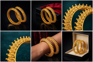 24Ct <b>Gold</b> Plated Leaf Design Fashion Accessories Statement Set For Wedding and Party Wear Bangles By Exporters - Product Image 6