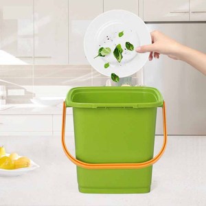 Household Kitchen Waste <b>Bin</b> 10L Rectangular Sealed Lid With Handle Indoor Use Green Gray Color - Product Image 2