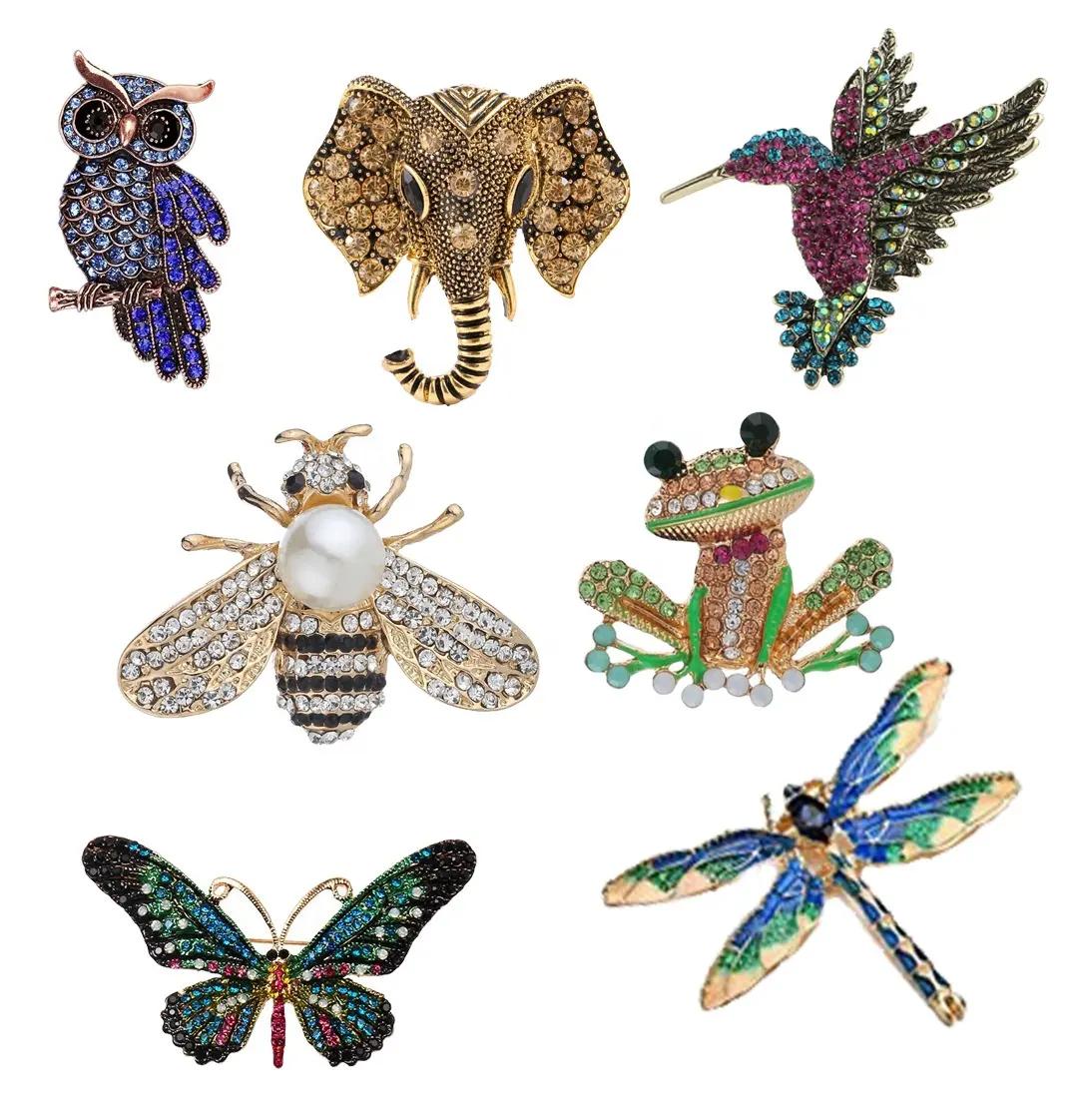 Spilla di cristallo spilla Vintage libellula farfalla colibrì gufo elefante pavone ape animale insetto spilla Pin per le donne