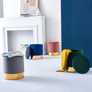 Handmade Modern Round Velvet Ottoman Circle Vanity <strong>Footstool</strong> for Bedroom or Hotel <strong>Leather</strong> <strong>Storage</strong> Ottoman for Living Room - Product Image 5